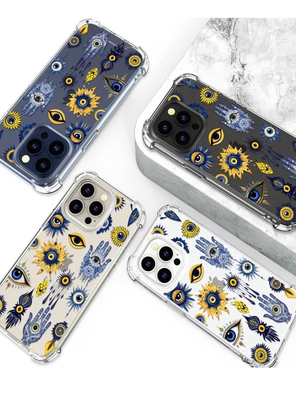 Clear Protective Phone Case with Blue & Yellow Eye Motif
